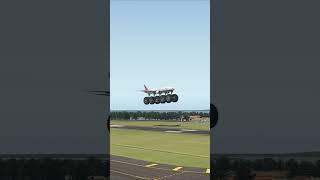 Landing of a giant passenger plane with tires larger than the fuselage, simulation