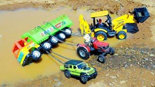 Ashok Leyland Dumper Accident Off Mud Road Pulling Out HMT Tractor JCB 3dx Thar Car ? Cartoon CS Toy