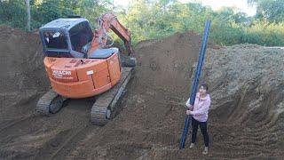 Excavators dig very wide and deep ponds - Family farm, free bushcraft, daily farm life