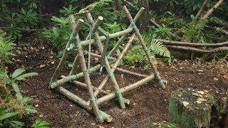 Building a Bushcraft Camp in the Forest - Wood Saw Horse, Tarp Chair, Log Cabin Notches