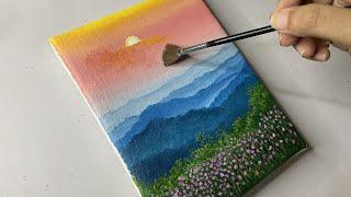 Mountain sunset painting/easy acrylic painting tutorial for beginners/#53 #acrylicpainting