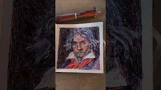 Thumbnail sketch portrait of Wolfgang Amadeus Mozart in multicolored ballpoint pen