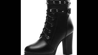 Thick with Martin rivet high heel women boots shoes.avi