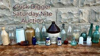 Saturday night auction featuring Painted crock, stone beer, German marbles, blobs, umbrella ink more