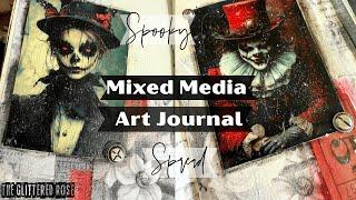 Spooky Mixed Media Art Journal Spread Using Fabric Tape. TGR OCT Challenge.