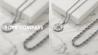 Silver Compass and Rope Chain Pendant Necklace - Best Gift For Him Jewelry Review LUGUS JEWELRY