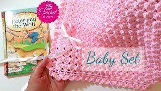 HOW TO CROCHET A BABY BLANKET #1 FAST & EASY BABY SET  Written Pattern & The Yarn  Available Below