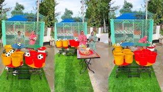 Thrilling Water Bucket Ball Challenge : Village Women Skillfully Drop Balls into Rotating Buckets