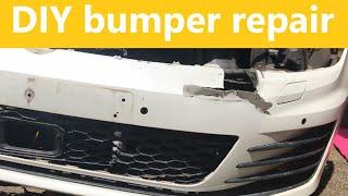 Bumper repair the DIY method to mend collision damaged front bumper.