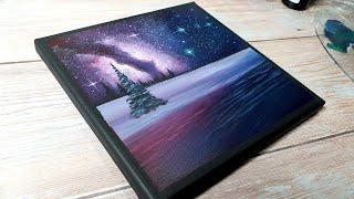 purple galaxy night sky painting  easy acrylic painting ideas for beginners ️