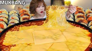 ASMR 꾸덕꾸덕 치즈 무한리필 신라면더레드 계란진미채 김밥 울엄마김치 먹방 Infinite Refill Cheese Ramen Egg Kimbap Kimchi MUKBANG