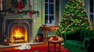 1950's vintage christmas with oldies playing in another room (crackling fireplace) 