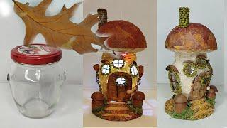 How to make a Fairy Mushroom House from a Glass Jar and Natural Materials