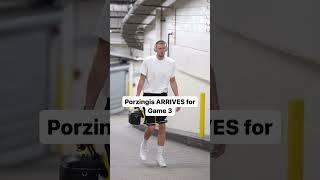 Kristaps Porzingis arrives at MSG for Game 3. He is not listed on the injury report