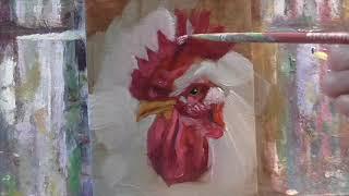 Rooster Portrait time-lapse Oil Painting Demo by Peter Chorao