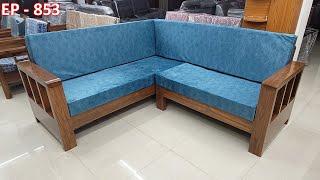 L-Shape wooden sofa | 6 seater corner sofa set | wooden corner sofa set | 853 | sri maari furnitures