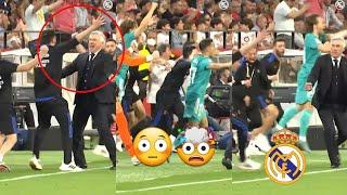 How Ancelotti and the bench reacted to Benzema's last minute goal against Sevilla 2 - 3 Madrid 