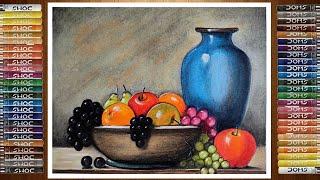 Fruit Basket Drawing Oil Pastel | Still Life Drawing with Oil Pastels Easy #stilllifedrawing