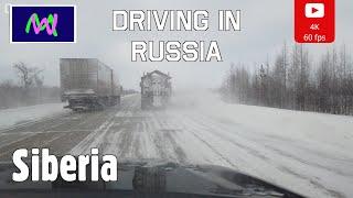 Driving in Siberia 4K scenic drive road in Russia - Snowdrifts - Follow Me