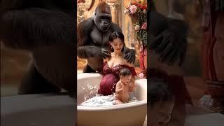 Gorillas love bathing.#funny#cute #nature #animals