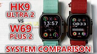 HK9 Ultra 2 vs W69 Plus 2 SmartWatch SYSTEM COMPARISON! (AMOLED Display, 2GB Storage, Local Music)