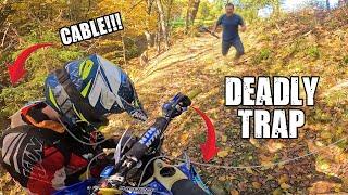 Angry Man Try To Kill Dirt Bikers - Steel Cable Trap Crash 2024