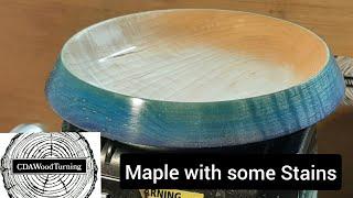 Woodturning - Maple Bowl with Blue and Purple Spirit Stains