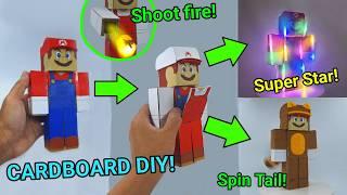 Mario Becomes Super Mario! (Big, Shoot fire, Tanooki/ Spin Tail, Glow Up/Super Star) Cardboard Diy