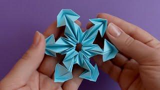 Оригами снежинка из бумаги без клея  Декор на Новый год своими руками  Christmas Origami Snowflake