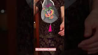 Ручная вышивка, бархатный ридикюль. Бохо сумка