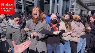 RAW VIDEO: NYPD Officers Arrest Anti-Elon Musk Protesters Demonstrating In NYC Tesla Showroom