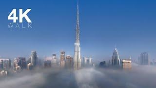 4K HDR / Burj Khalifa Dubai Morning walk tour on cloudy day.