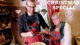 Norwegian Grandma baking Christmas cookies - Krumkake, Fattigmann, Sandkake