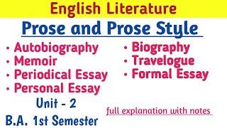 B.A.1st semester English Unit - 2 prose and prose style| ba 1st sem. English Literature unit 2 notes