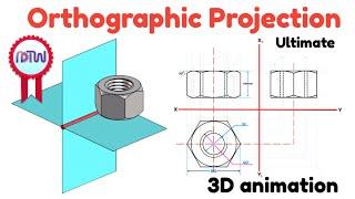 How to Draw a Hexagonal Nut | Orthographic Projection | Engineering Drawing