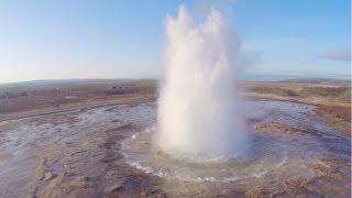 Aerial Iceland - The Great Geysir and Strokkur geysers, Golden Circle Route (DJI Phantom 2)