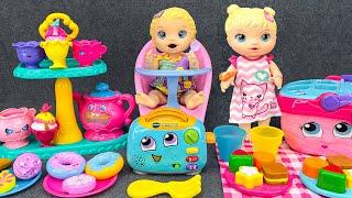 BABY DOLL ASMR | Tea Party With Baby Alive Dolls, Miniature Kitchen Set Toys Cooking Video