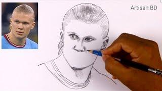 How to Draw Realistic Portrait ERLING HAALAND || Pencil Sketch #haaland