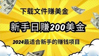 2024最新下载文件赚美金网赚项目，新手安装教程操作也可以日赚200美金！会使用百度网盘就可以赚钱的网上赚钱项目！