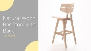 Unfinished/Natural Wood Bar Stool with Back - TevaHome