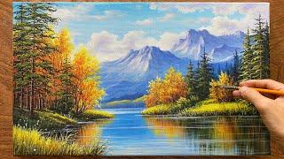 How to draw mountain and forest landscapes - Acrylic / Art painting / A Lu Art.