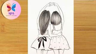 How to Draw Best Friend Easy Step-by-Step || Best Friend Drawing Tutorial || Pencil Sketch Drawing