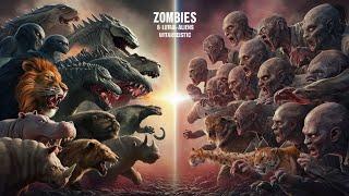 Animals vs Zombies vs Aliens Epic Battle.( lion, hyena, black panther, polar bear, gorilla).