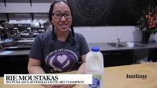 2014 Pura Australian Latte Art Champion Rie Moustakas creates a traditional tulip