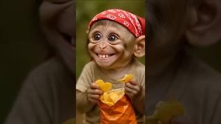 Baby Monkey Caught Munching Too Fast! 