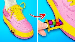 HIDE CANDIES IN SHOES || Sneak Food Into Class Hacks! DIY Edible School Supplies by 123 GO! FOOD