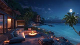 Overwater Beach Resort with Calm Ocean Wave Sounds, Crackling Fire | Soothing Coastal Tranquility