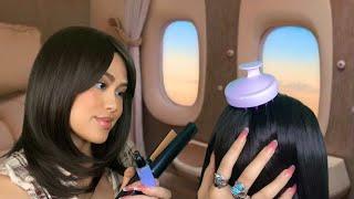 ASMR Southern Mom / Lady On The Airplane Does Your Hair (+ Neck & Scalp Massage) ️ gum chewing RP