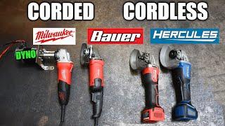 Corded v Cordless Angle Grinders Dyno'd! Milwaukee vs Harbor Freight