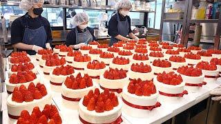 Amazing Best Korean Strawberry cake mass making process - Korean street food